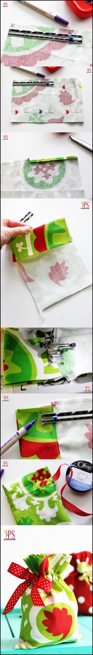 Drawstring Fabric Gift Bag Tutorial